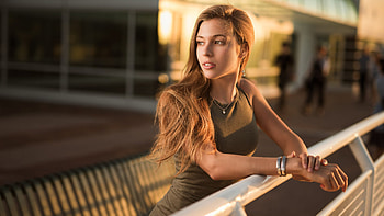 Blonde Girl Model Is Standing In Blur Background Wearing Light Green Dress Girls HD wallpaper