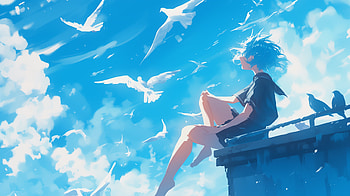 Skyward Dreams: Anime Birdwatcher, Anime, anime girl, birdwatching, girl, sky, Sky Anime HD wallpaper
