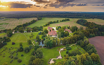 Jaunmoku Palace in Latvia, aerial, palace, fields, Latvia, Jaunmoku HD wallpaper