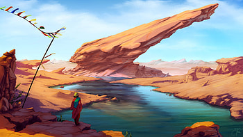 Art, Rocks, Lake, Human, Person, Wanderer HD wallpaper