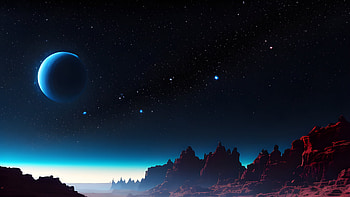 Anime Landscape — Moonlit Alien Cliffs (AI Digital Art), anime landscape, landscape, Digital Art, AI Art, Anime HD wallpaper