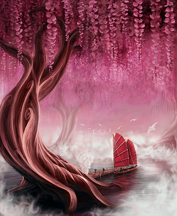 Art, Pier, Wood, Tree, Sails, Sail, Ship HD phone wallpaper