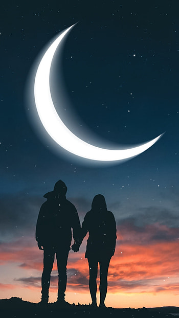 Lovers Moon, Half Moon, Couple Love HD phone wallpaper