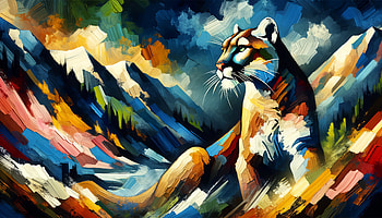 Majestic Cougar Artistic, Mountain Lion, tiger, mountain, landscape, colorful HD wallpaper