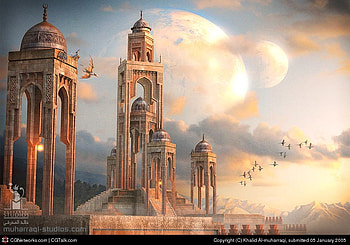 Berth Of A New Don, moon, sunset, temple, mountain HD wallpaper