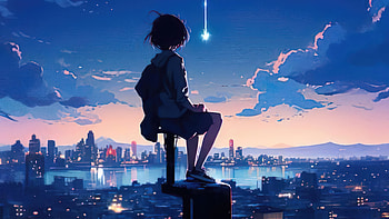 Anime Girl Sitting On The Top And Watching The City Site, anime-girl, anime, artist, artwork, digital-art, behance HD wallpaper
