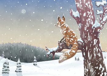 Winter, Art, Snow, Fox, Wood, Tree HD wallpaper