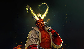HellBoy, yellow horns, artwork HD wallpaper