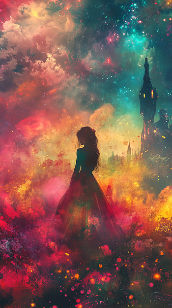 Enchanted Woman: A Fairy Tale , woman, fairy tale, fantasy, silhouette, castle HD phone wallpaper