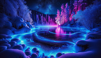 Enchanting Aurora Over Frozen Lake, frozen lake, winter landscape, neon colors, forest HD wallpaper