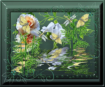 Pool of Flowers, pool, butterfly, green, flower HD wallpaper