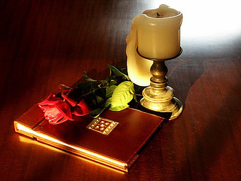 My journal, rose, table, candle, journal, writing, memories HD wallpaper