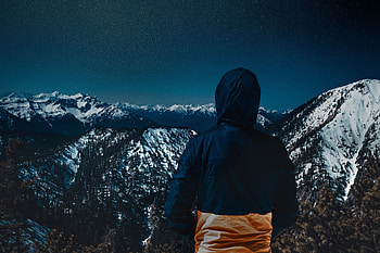 Nature, Sunset, Mountains, View, Human, Person, Back HD wallpaper