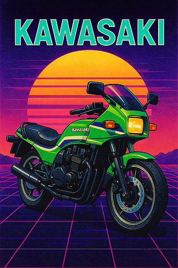 Kawasaki Retro Sunset Moto , motorcycle, retro, neon HD phone wallpaper