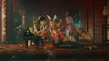 Make-up time, fantasy, craciun, green, christmas, ears, girl, loull, orange, lou ll, bunny, hirns HD wallpaper