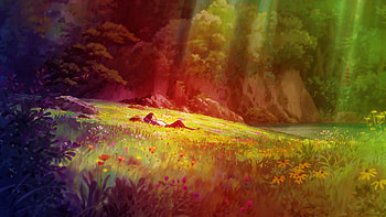 Anime Colourful Garden Man HD wallpaper
