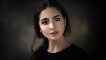 Girl Model With Stare Look Is Standing In Blur Background Wearing Black Dress Girls HD wallpaper