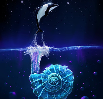 :), luminos, ahmx, dolphin, snail, water, blue, alromeadheen, art, summer, fantasy, vara HD wallpaper