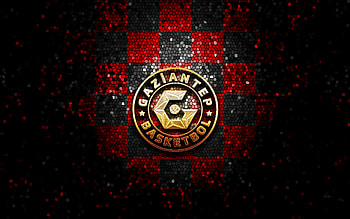 Gaziantep Basketbol, glitter logo, Basketbol Super Ligi, red black checkered background, basketball, turkish basketball team, Gaziantep Basketbol logo, mosaic art, Turkey HD wallpaper