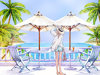 Summer Day, Tropical Island, Girl, Summer, Palms, Sunshine HD wallpaper