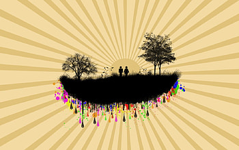 Paradise Island, island, couple, trees, colors, paradise, vector, lovers HD wallpaper