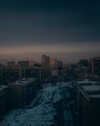 Cities, Winter, Twilight, Snow, City, Building, View From Above, Dusk HD phone wallpaper