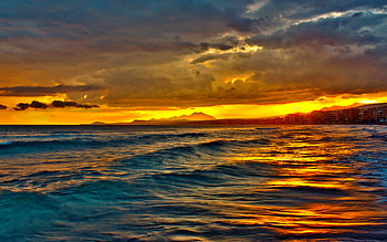 Simply Beautiful, peaceful, houses, beauty, waves, reflection, amazing, ocean, sunset, sea, house, beautiful, orange, stormy, view, clouds, nature, sky, lovely, splendor, storm HD wallpaper