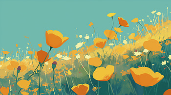 California Poppy Meadow, nature, flower, poppy, California Poppy, illustration HD wallpaper
