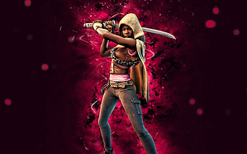 Cloaked Michonne, , purple neon lights, Fortnite Battle Royale, Fortnite characters, Cloaked Michonne Skin, Fortnite, Cloaked Michonne Fortnite HD wallpaper