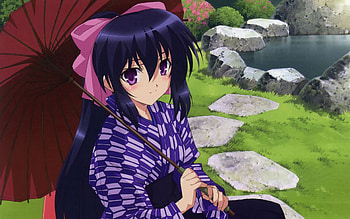 Anime, Girl, Umbrella, Kimono, Brunette HD wallpaper