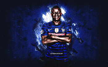 NGolo Kante, France national football team, portrait, blue stone background, French football player, France, football HD wallpaper