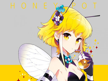 Honey Pot, sexy, yellow eyes, blond, juice, hot, cute, honey, girl, anime girl, anime, bee, eat, wing, short hair, drink, female HD wallpaper
