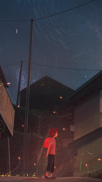 house, night, road, Anime, Original, anime night HD phone wallpaper