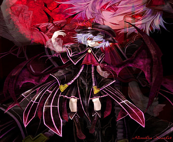 Remilia Scarlet, night, gothic, alone, hot, red eyes, beauty, dark, ahh, moon, fear, touhou, cool, headdress, bats, bat wings HD wallpaper