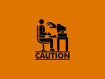 caution, funny, computer, orange HD wallpaper