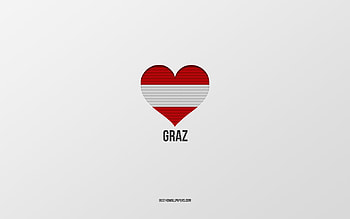I Love Graz, Austrian cities, Day of Graz, gray background, Graz, Austria, Austrian flag heart, favorite cities, Love Graz HD wallpaper
