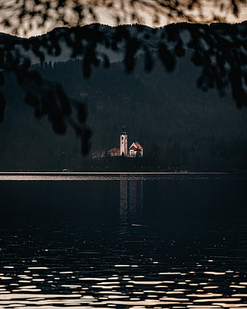Nature, Lake, Dark, Forest, Branches, Church HD phone wallpaper
