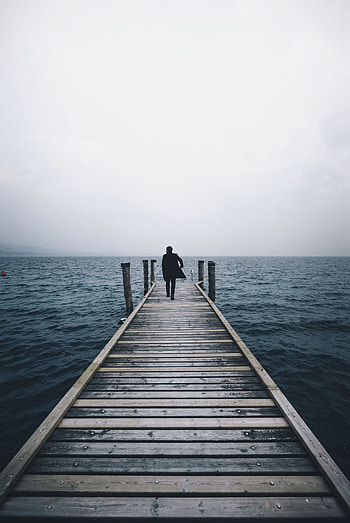 Nature, Sea, Horizon, Pier, Human, Person, Loneliness HD phone wallpaper