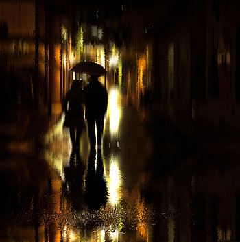 Rain, Love, Couple, Pair, Silhouettes, Stroll, Romance, Umbrella HD phone wallpaper