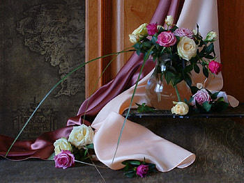 still life with roses, still life, flowers, roses, graphy HD wallpaper
