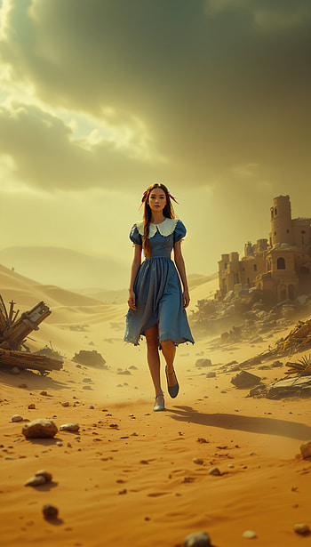 Alice In Wonderland Desert Journey , desert, woman, dress HD phone wallpaper