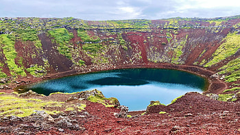 Kerio, Iceland - Volcanic Crater Lake, clouds, volcano, sky, rocks, mountain HD wallpaper