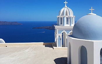 Church by Sea, sea, blue, church, cross HD wallpaper