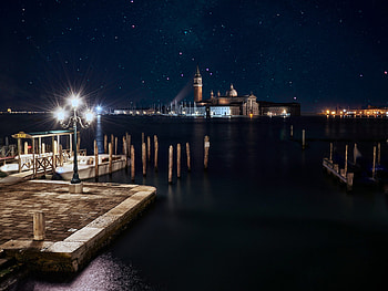 Night in Venice, Port scenery, Starry sky, Ultra TV HD wallpaper