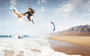Kitesurfing , Thrilling jumps, Dynamic movements, Beach paradise HD wallpaper