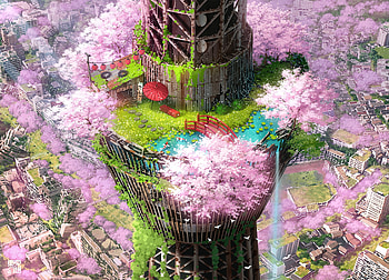 Building surrounded by cherry blossoms, anime, surrounded by, Building, cherry blossoms HD wallpaper