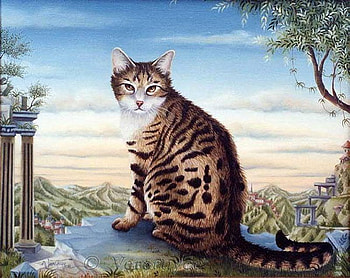 By Bernard Vercruyce, animal, kitten, bernard vercruyce, painting, art, cat HD wallpaper