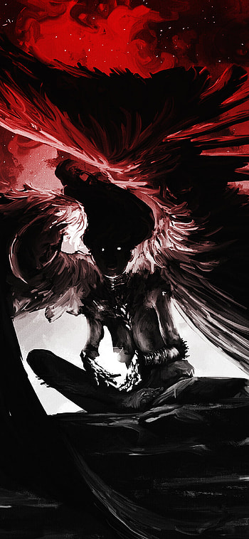 Red Angel, angel, black, white, red, fantasy, dark, red and black, Dark Fantasy HD phone wallpaper
