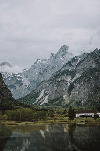 Nature, Mountains, Building, Rocks, Lake, Fog HD phone wallpaper