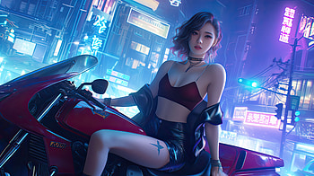 Future City Motorcycle Queen, future, city, motorcycle, queen, cyberpunk, artist, artwork, art, digital-art, ai, deviantart HD wallpaper